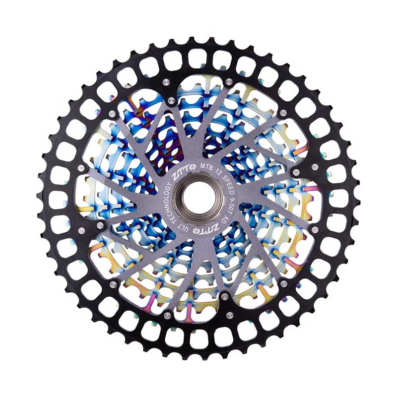 SET Cassette, Cadena, Mando y Desviador ZTTO para MTB 12 Velocidades HG / 11-50 Dientes / Color Rainbow